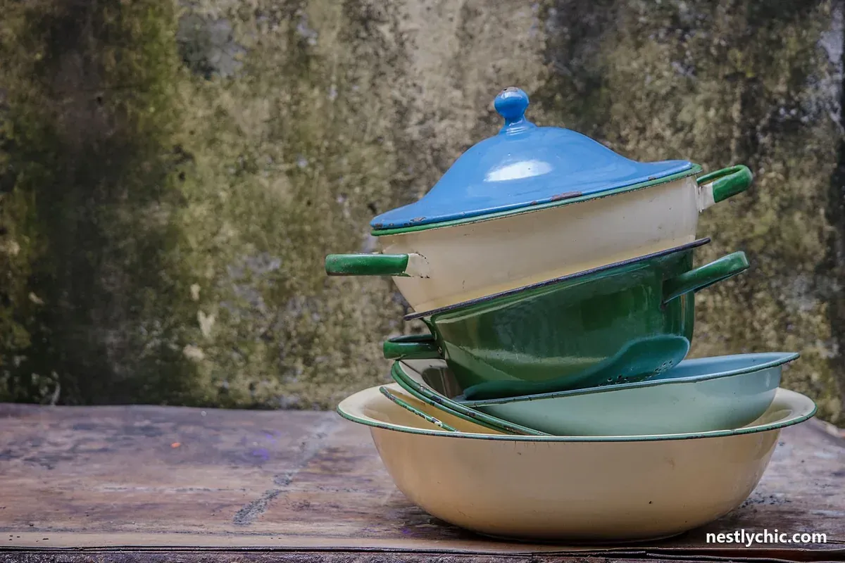 A stack of pots and pans in increasing sizes