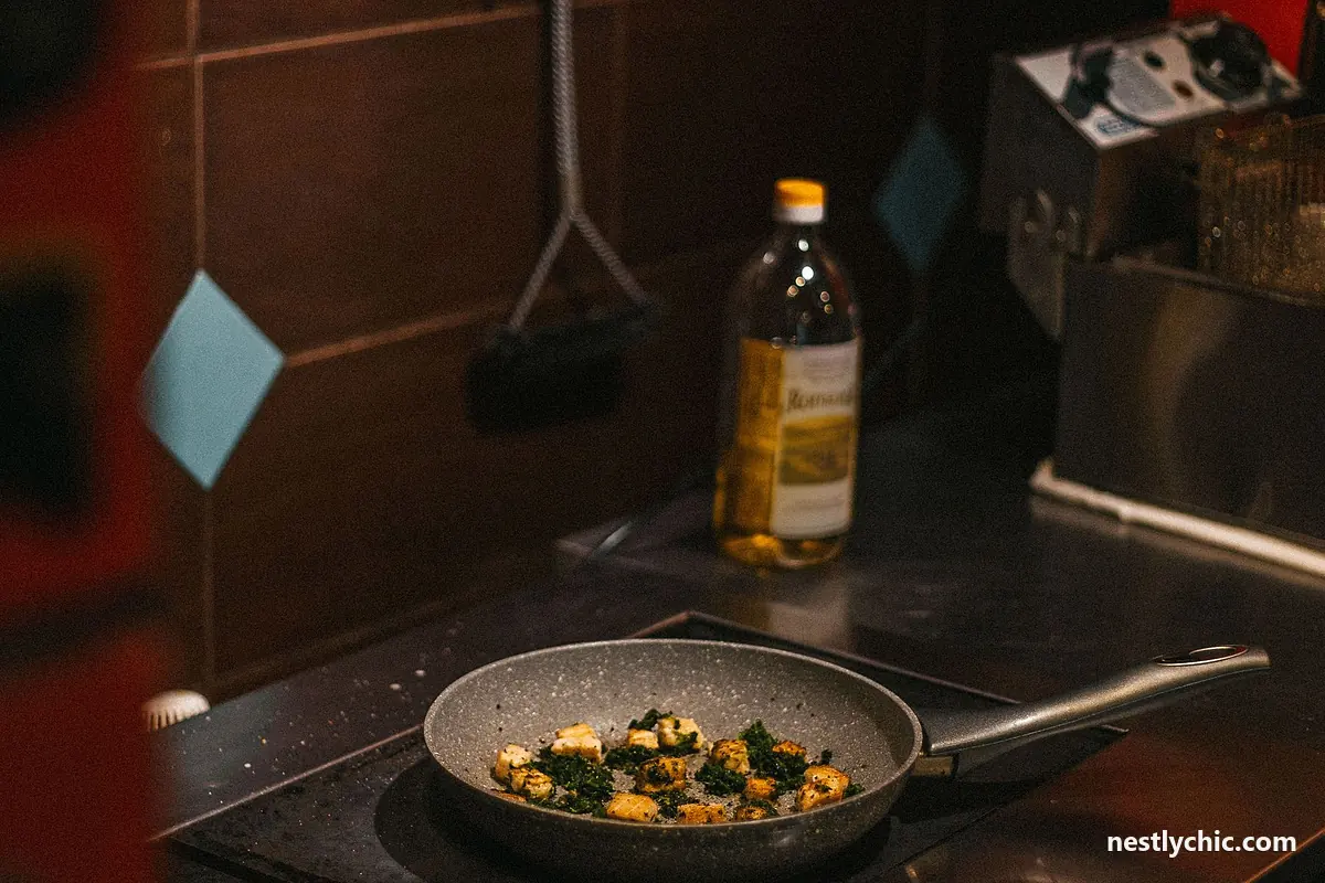 Vegetables frying in a pan on a stove