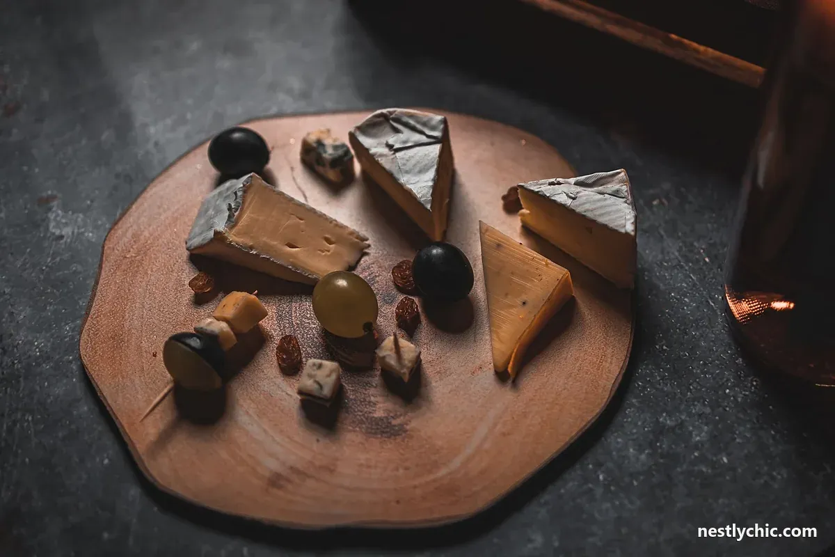 Cheese board with grapes and nuts