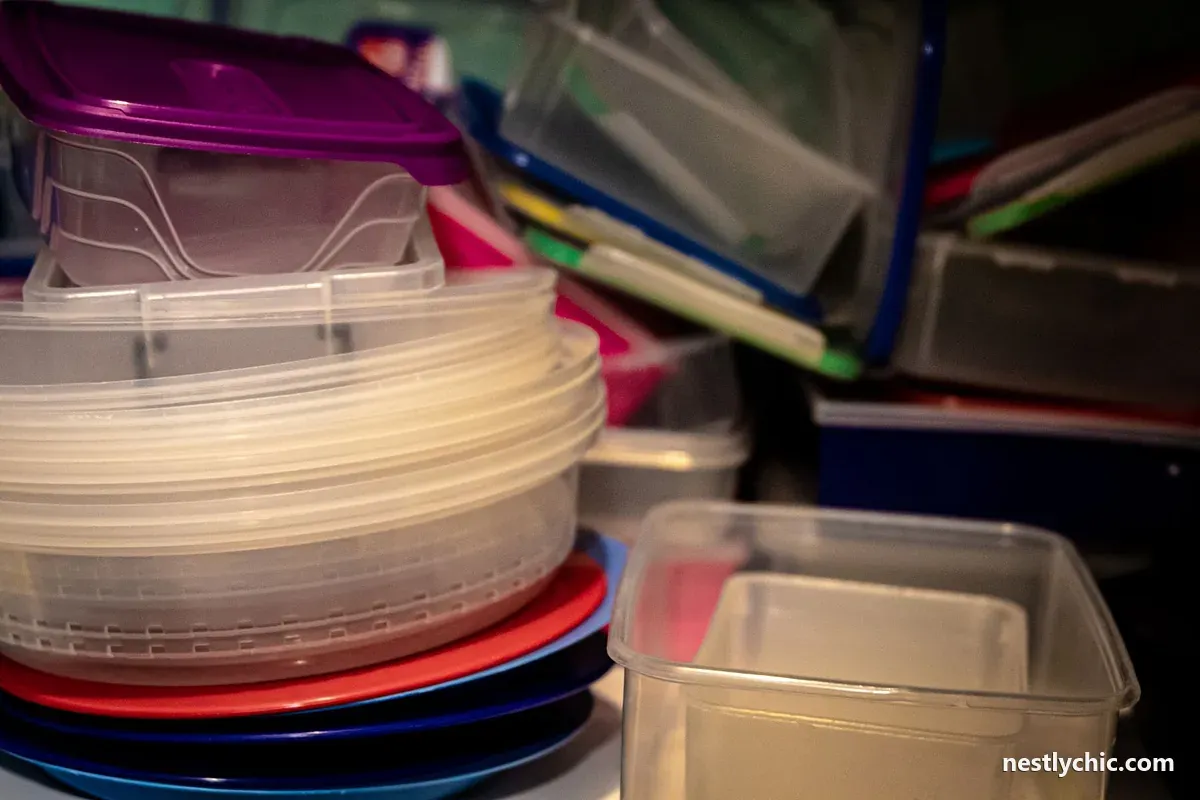 Stacked plastic food storage containers