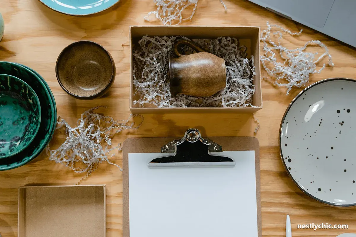Ceramic bowls and a mug in gift packaging