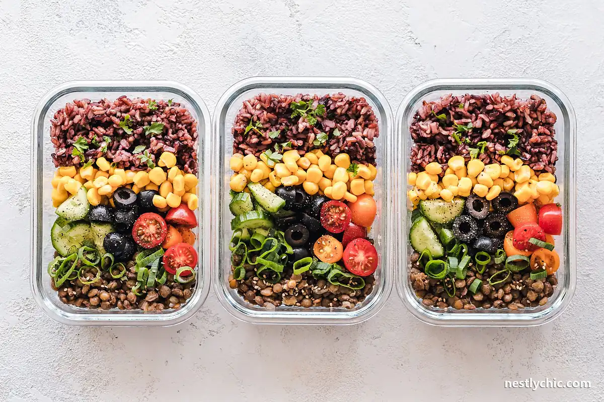 Meal prep stored in glass containers