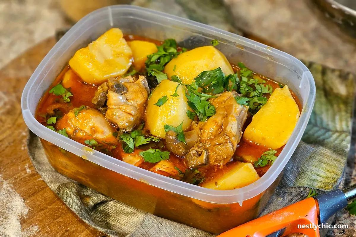 Chicken stew in a plastic container