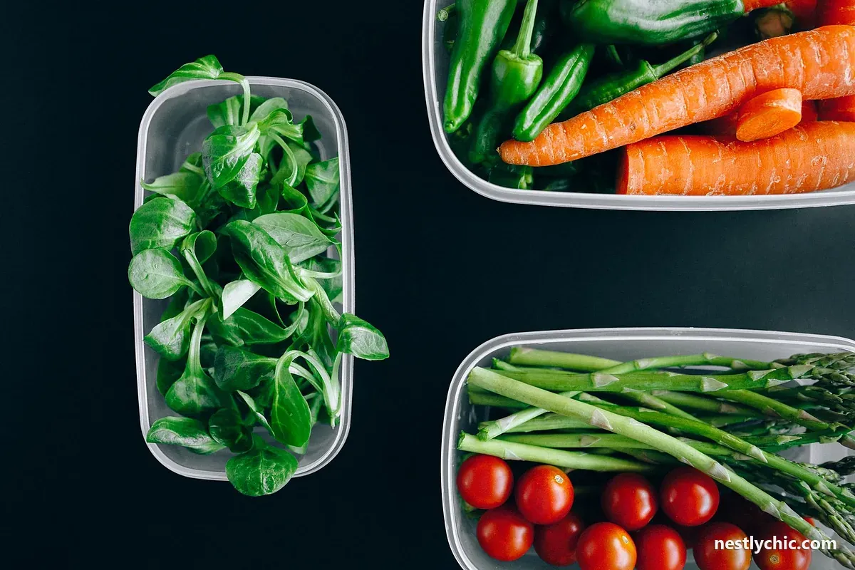 Vegetables stored in plastic containers