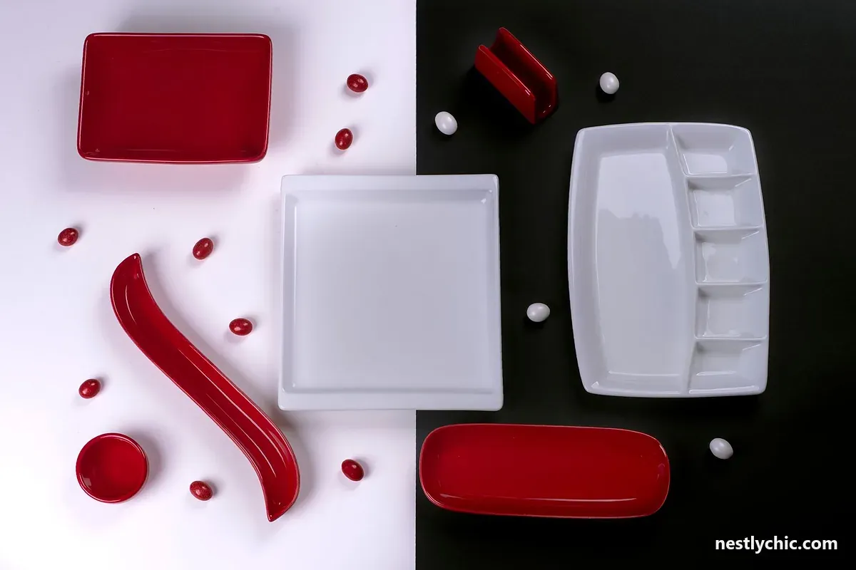 Red and white porcelain serving dishes